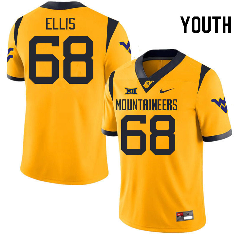 Youth #68 Aiden Ellis West Virginia Mountaineers College 2024 New Uniforms Football Jerseys Stitched